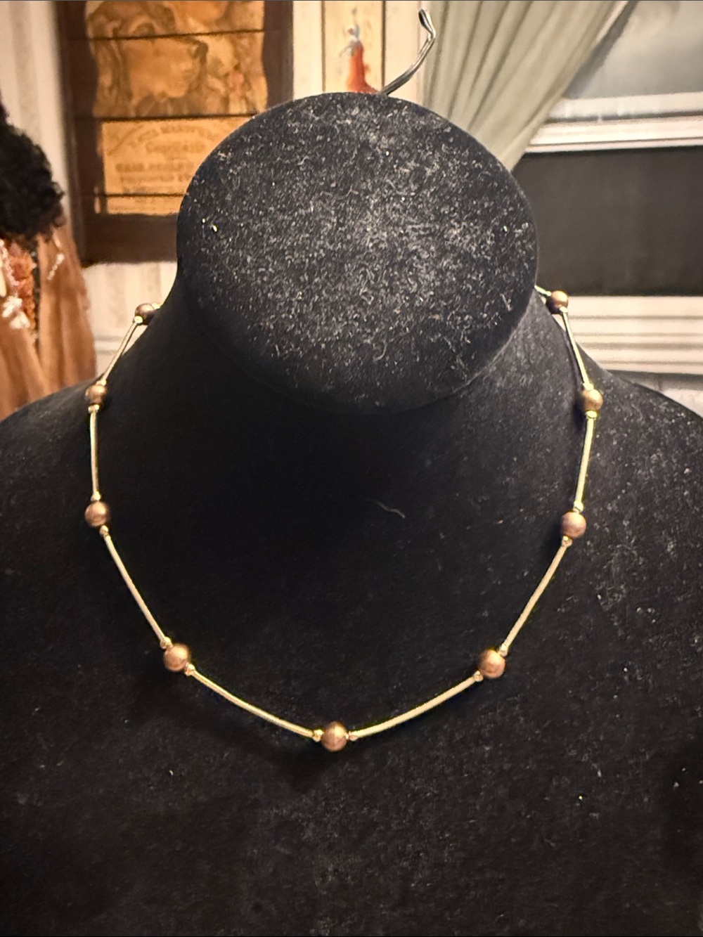 Vintage 1970s Monet Brown bead, gold tone Dash and dot necklace